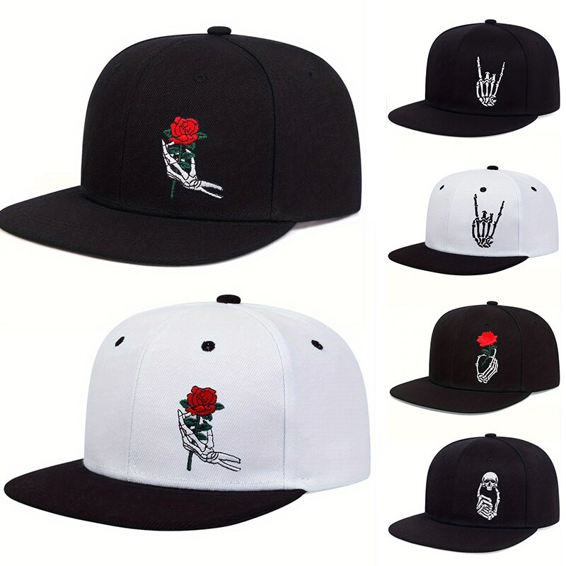 Embroidery Rose - Unisex Skeleton Finger Rose Embroidery Hip-hop