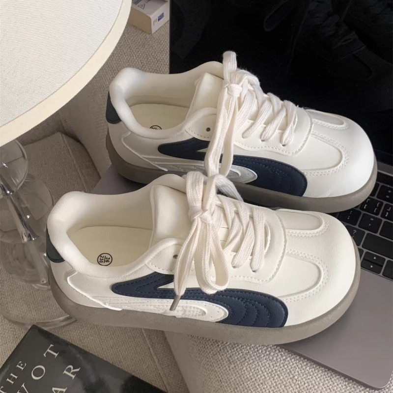 Embroidery Garments - Vintage Women Chunky Sneakers White Navy