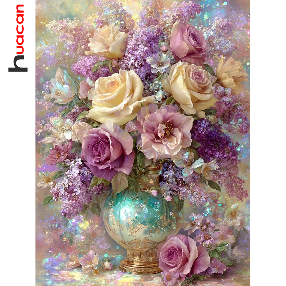 Embroidery Rose - Huacan Full Diamond Painting Rose Vase
