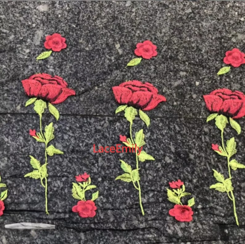 Red Rose Lace Fabric flower em - Embroidery Rose recension och pris