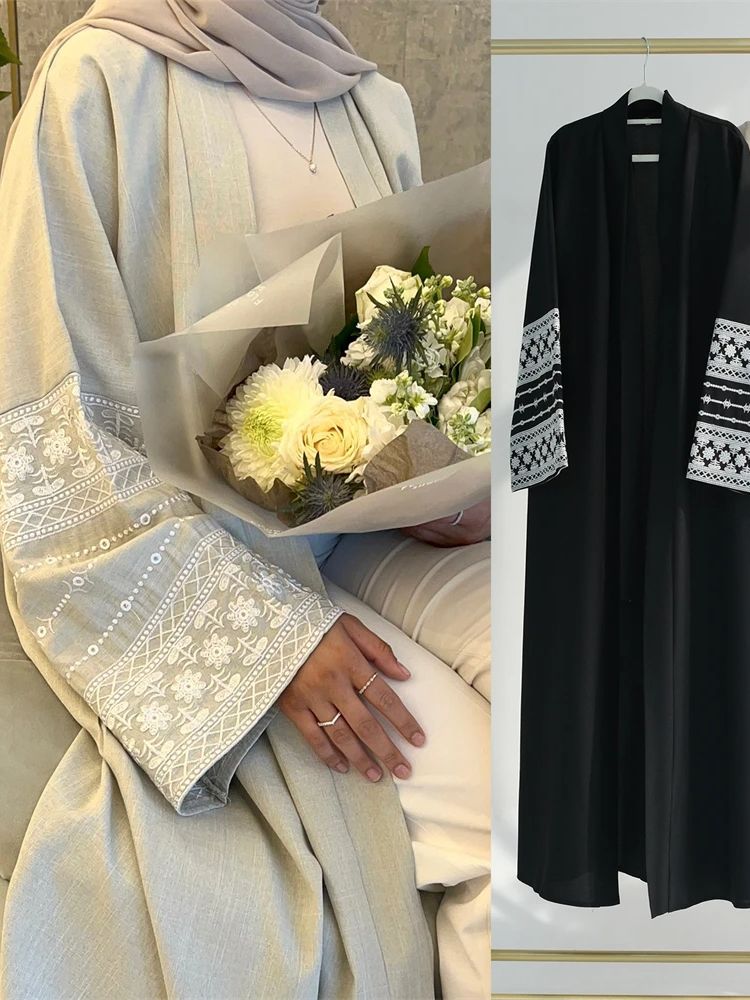 Ramadan Eid Black Open Kimono  - Embroidery Kebaya recension och pris