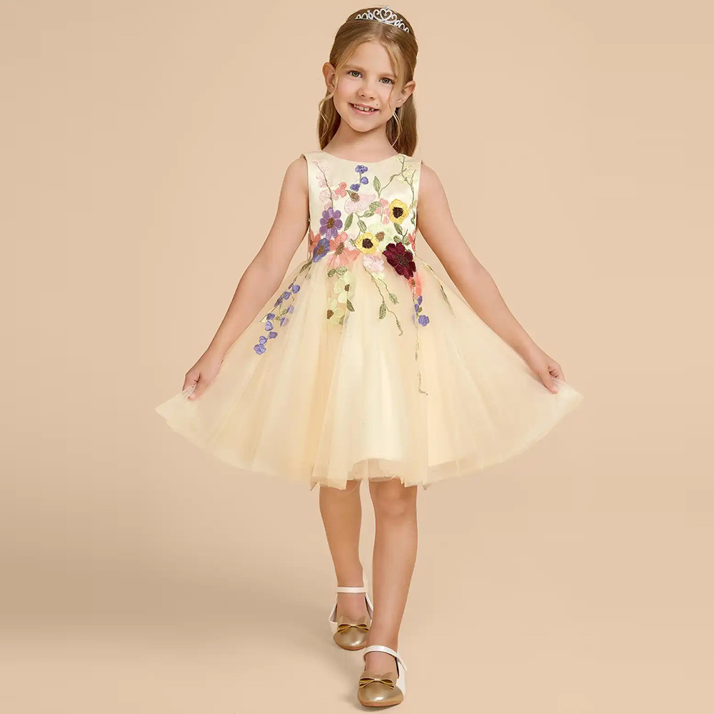 Customized Yellow Tulle Flower - Embroidery Yellow Dress recension och pris